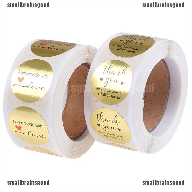 Snph 500pcsThank You Kraft Stickers with Gold Foil Round Labels Sticker