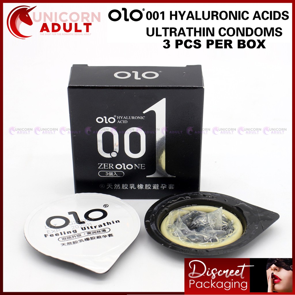 Unicorn Adult Olo 001 Hyaluronic Acid Ultra Thin Condoms Small Pack Natural Latex Rubber 3pcs