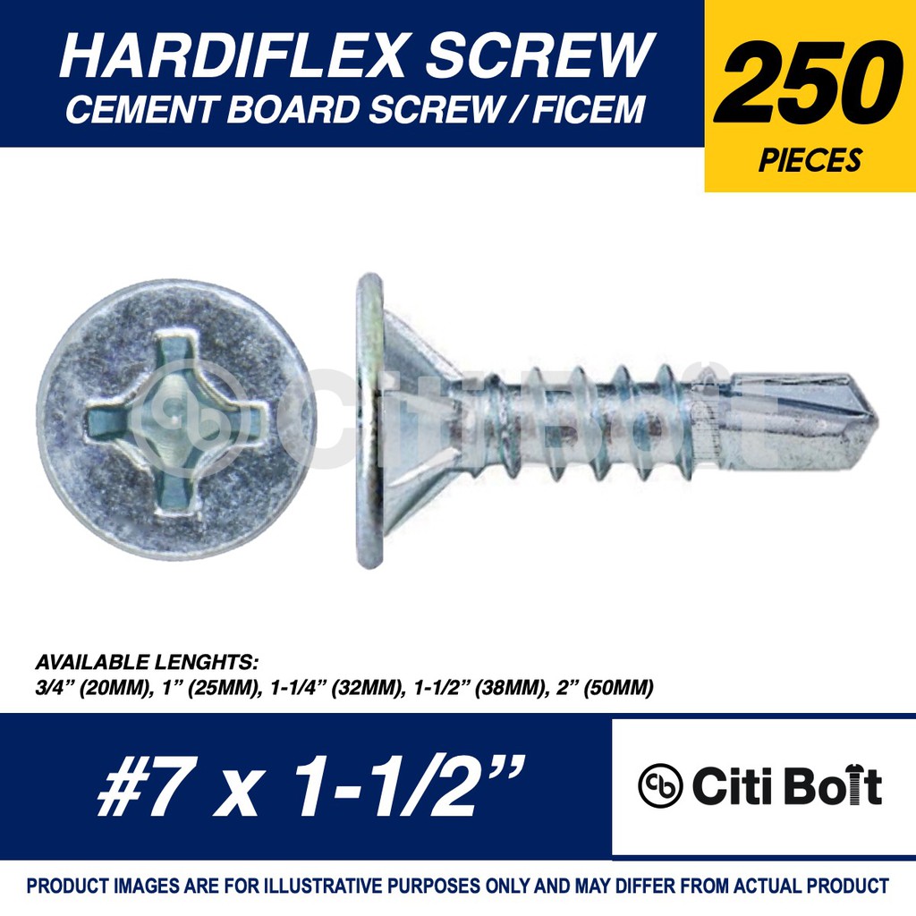 250pcs Hardiflex Screw / Cement Board Screw / Ficem #7 (3.9MM) x 3/4 ...