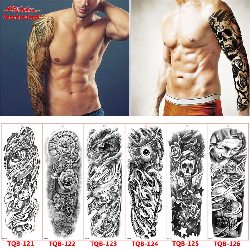 HW Large Arm Sleeve Tattoo Lion Crown King Rose Waterproof Temporary ...