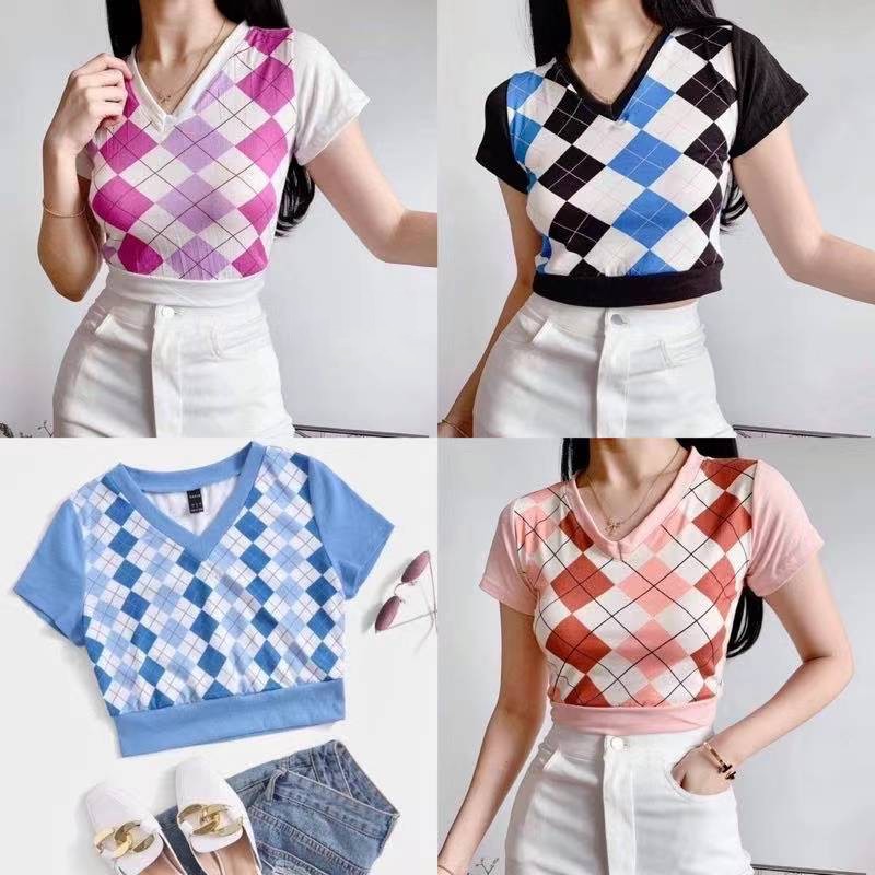 CY Argyle Knit Print Crop top | Shopee Philippines