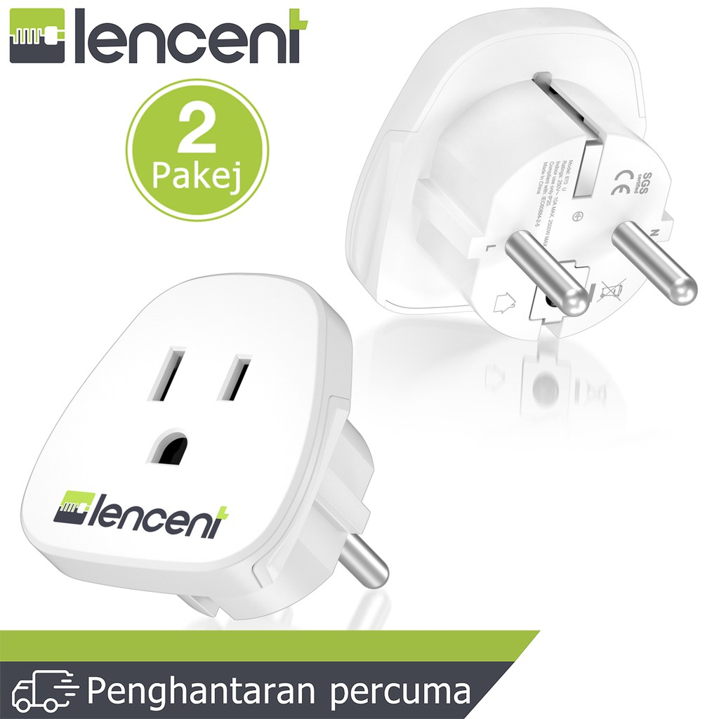 LENCENT 2X Adapter Plug USA Japan 2 Pins 3 Pins to Europe Sockets 2 Pin ...