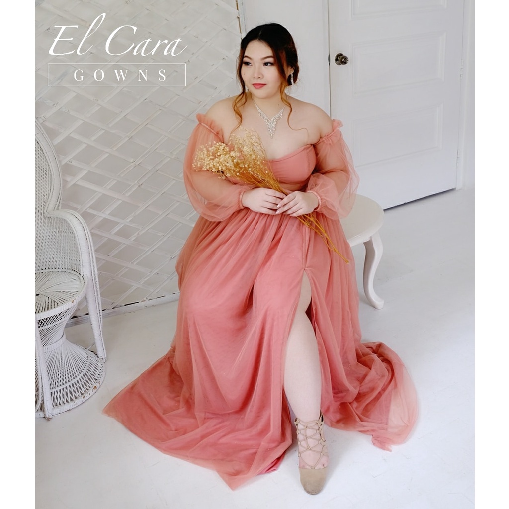 Pink Plus Size Long Corset Dress with Sleeves