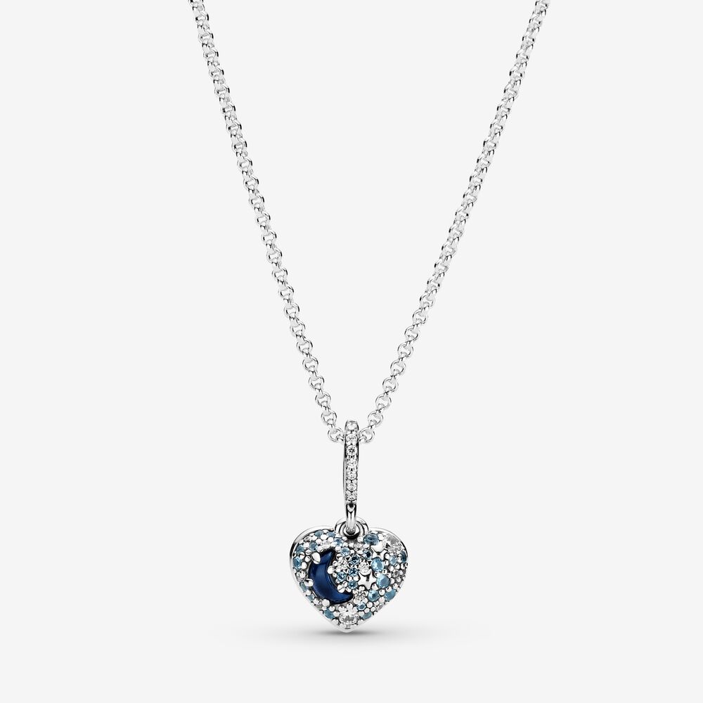PAN Sparkling Blue Moon & Stars Heart Necklace 925 silver 399232C01 ...