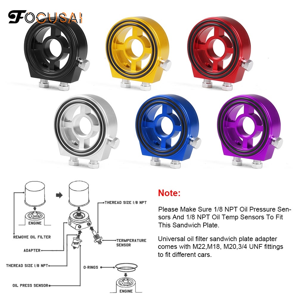 FOCUSAI Aluminum Oil Filter Sender Sandwich Plate Adapter for Car Gauge