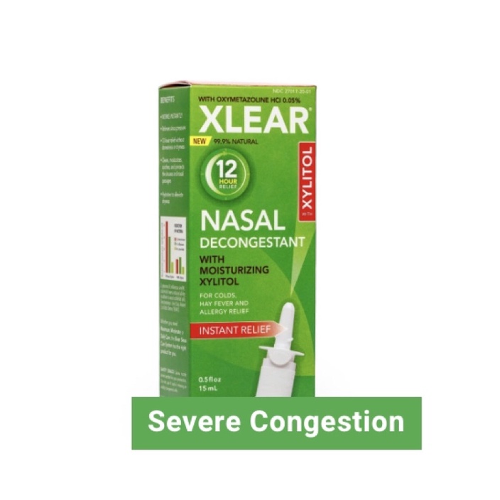XLEAR 12Hr Decongestant Natural Saline Nasal Spray w/ Xylitol