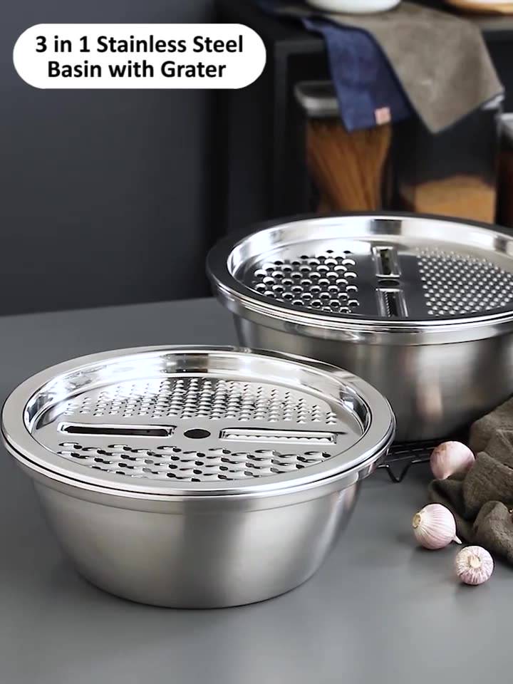 Planggana Stainless Basin For Kitchen Mixing Bowl 3 in1 Grater Basin ...