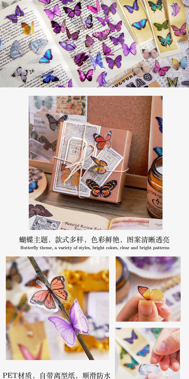 Journamm 40pcs/pack Butterfly Series Stickers Art Collage Junk Journal ...