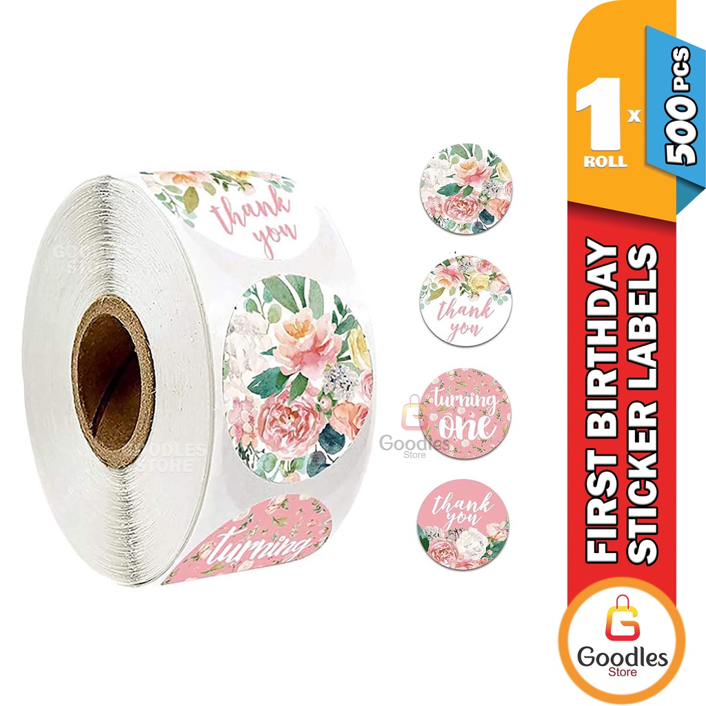 500pcs First Birthday Sticker Label Kisses Sticker Floral Birthday ...