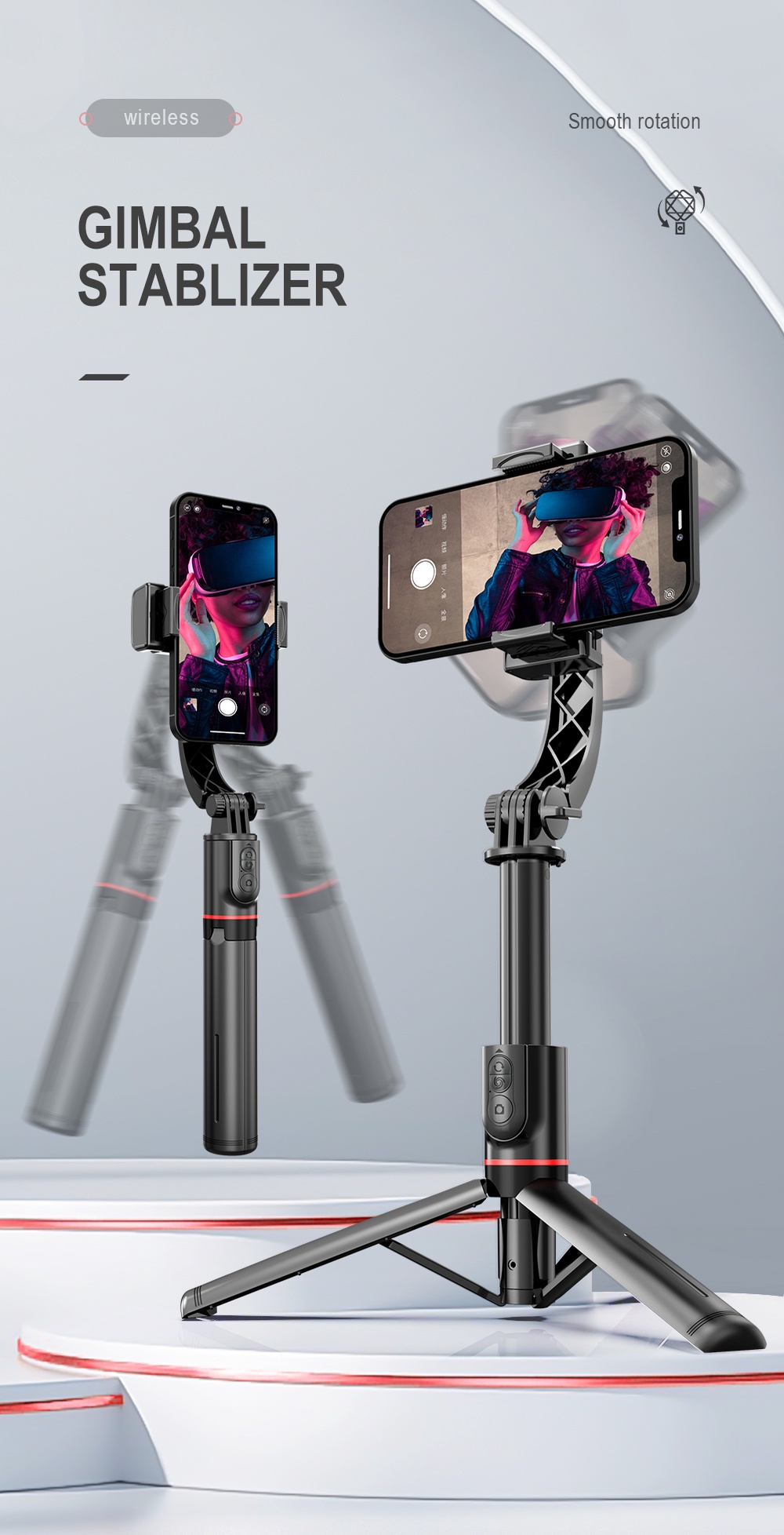 L19 Gimbal Stabilizer Auto Balance with Aluminum Rod Telescopic Selfie ...