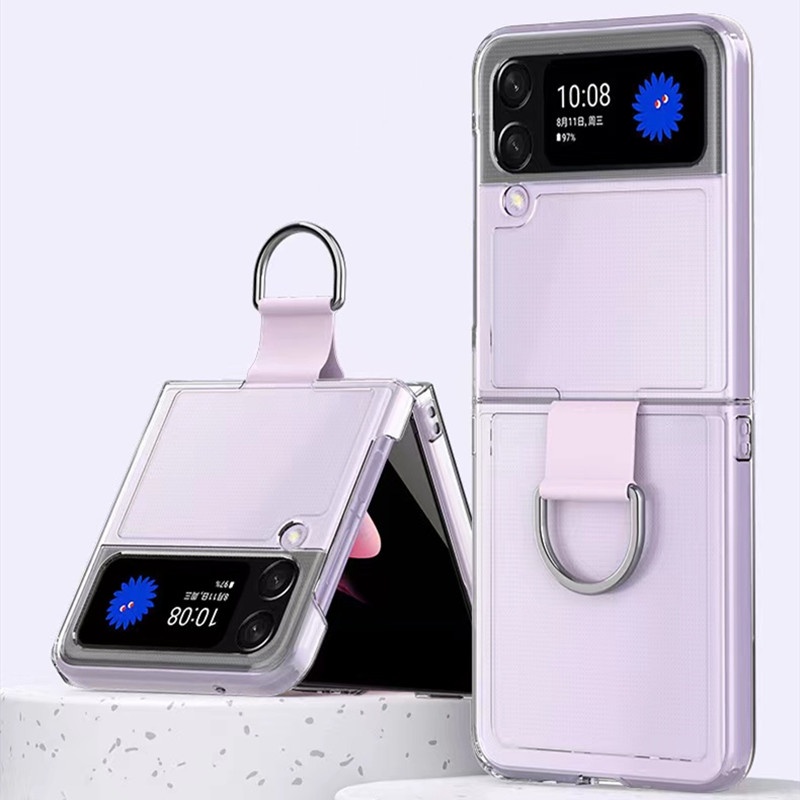 For Samsung Galaxy Z Flip 5G Slim Thin Clear Case with Ring Holder  Crystal Hard PC Shockproof Protective Phone Cover