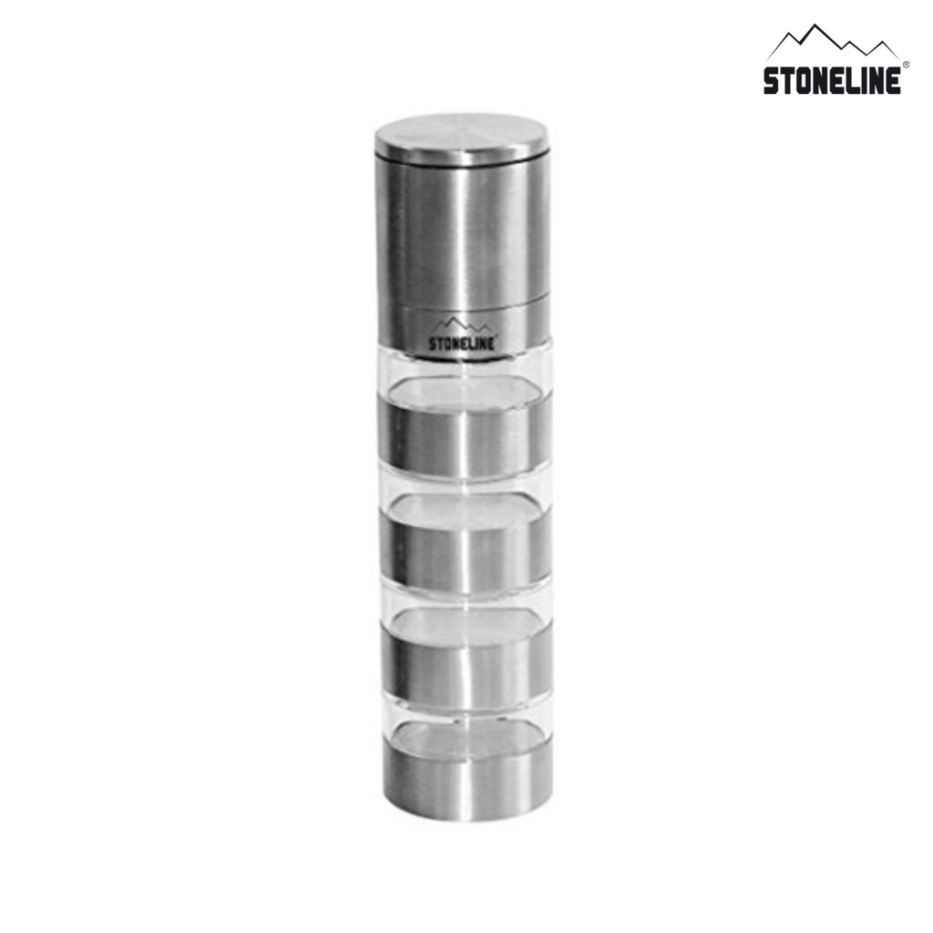 STONELINE ® Spice mill with ceramic grinder, tower with 4 compartments, Silver Grey Item No
