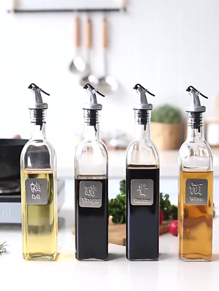 Kitchen Organizer Condiments Bottle Set 500ml 4Pcs With Wooden Rack Set ...
