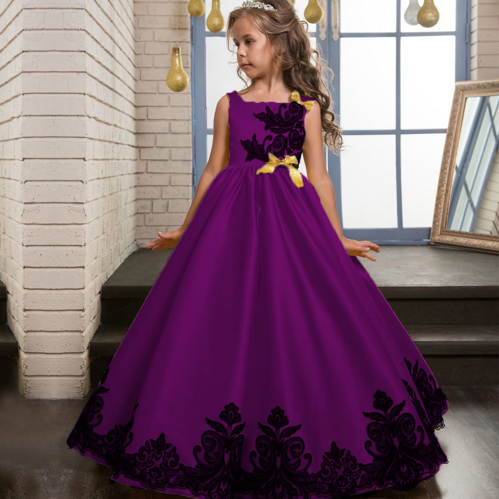 Dark Purple Long Dress for Kid Girl Wedding Party Princess Dress Girl 6 8 9 11 Year Old Birthday Gown Show Length Skirt Shopee Philippines