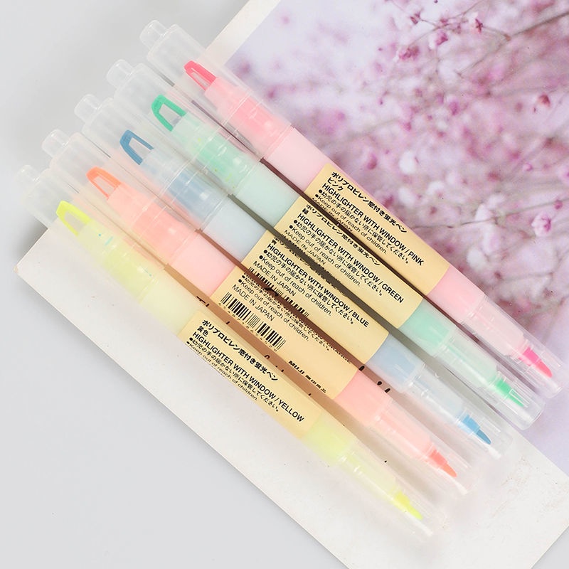 Japan Muji Color Highlighter Stationery Double-headed Fluorescent Note 