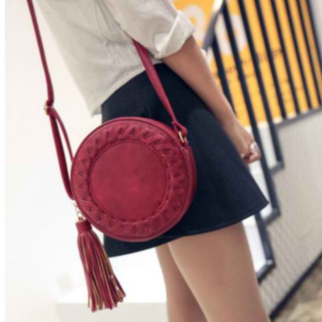 Korean bohemian retro tassel circle sling bag hotsell