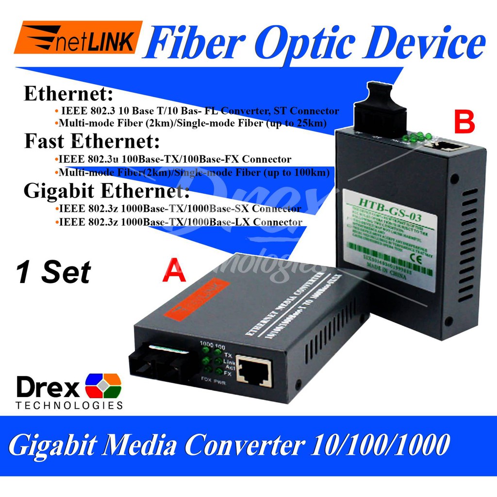 Media Converter Gigabit Pair A&B Htb Gs 03 Fiber Optic Device | Shopee ...