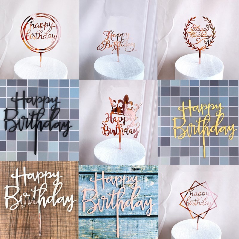 Happy Birthday Cake Topper Party Decoration Gold Pink Blue Colorful ...