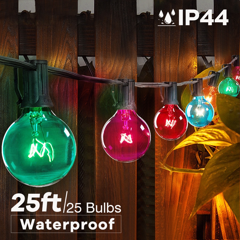 25Ft G40 Outdoor Patio Color String Light Waterproof 7W RGB Ball Bulb ...