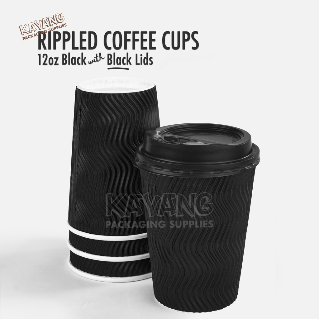 [25pcs] Rippled Coffee Paper Cup 8oz / 12oz (Kraft / Black / Red) with ...
