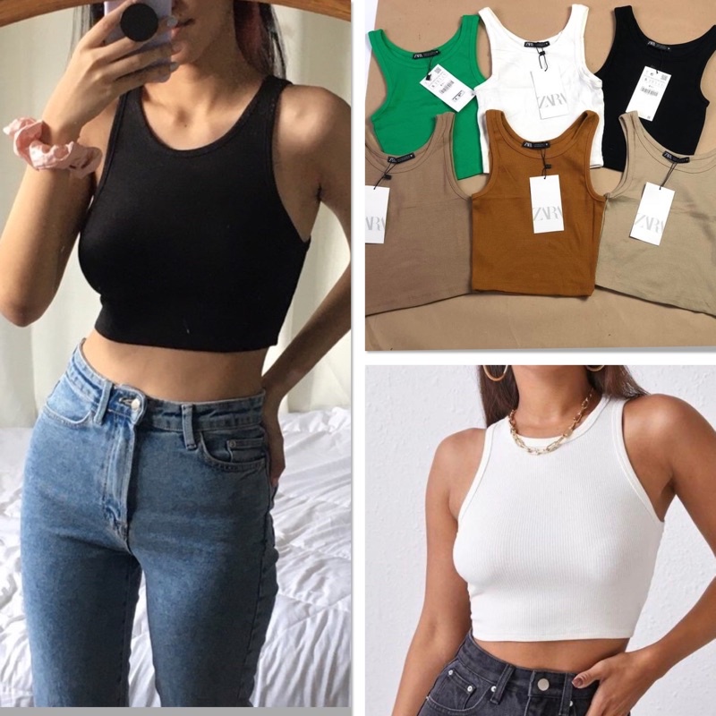 Original ZARA Ribbed Racerback Summer Croptop | Shopee Philippines