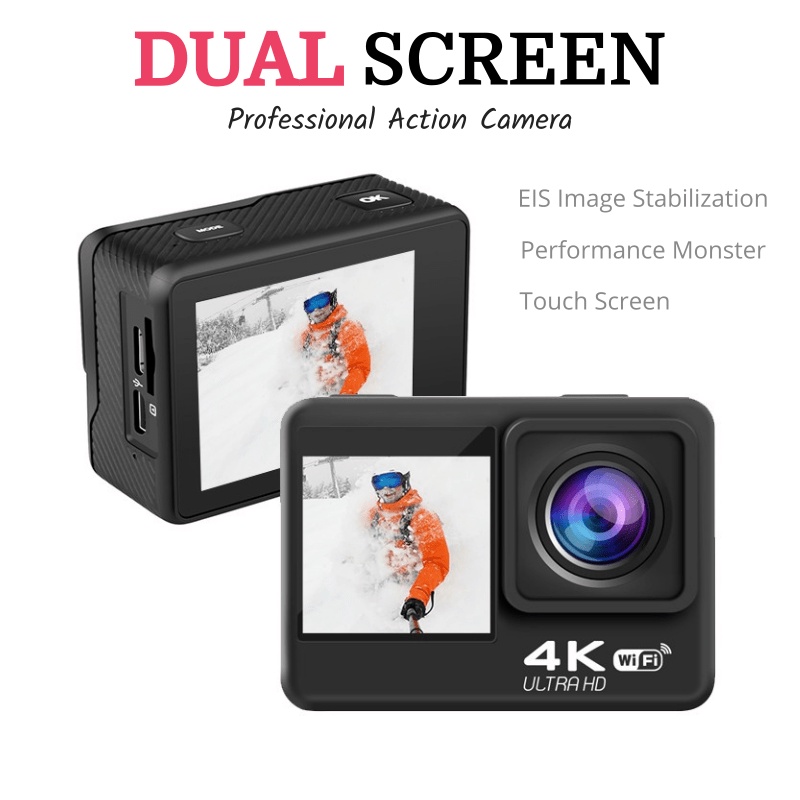 AUSEK Dual Screen Action Camera 4K 60FPS 20MP 2.0 Touch LCD EIS Remote