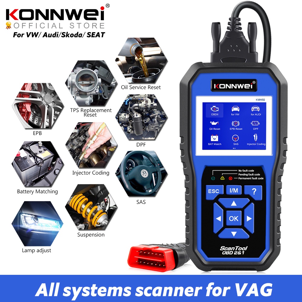 KONNWEI KW450 OBDII Scanner Code Reader Engine Fault Reader Erase/Reset