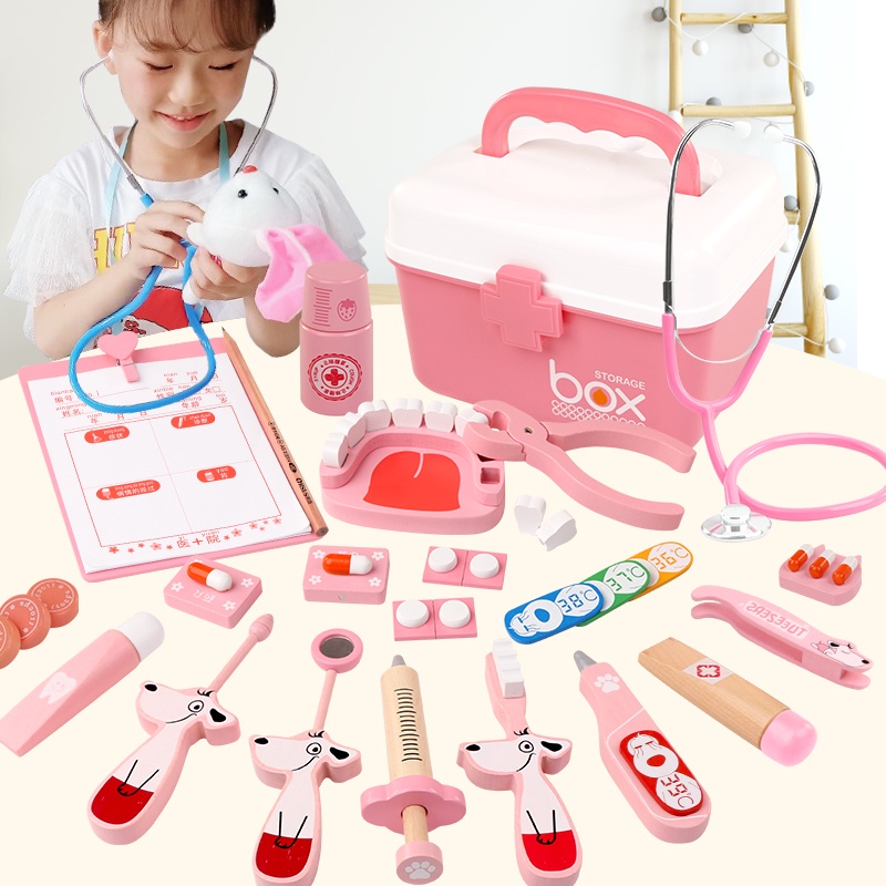 Wooden dentist doctor nurse pretend role play toys kits kids learning