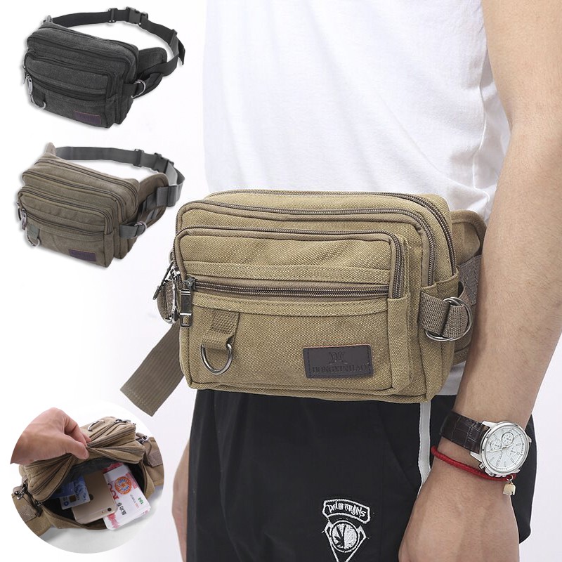 New belt bag Men body bag Vintage Canvas Leather Satchel Shoulder Sling Chest Pack Bag Waist bag for men 083 Shopee Philippines