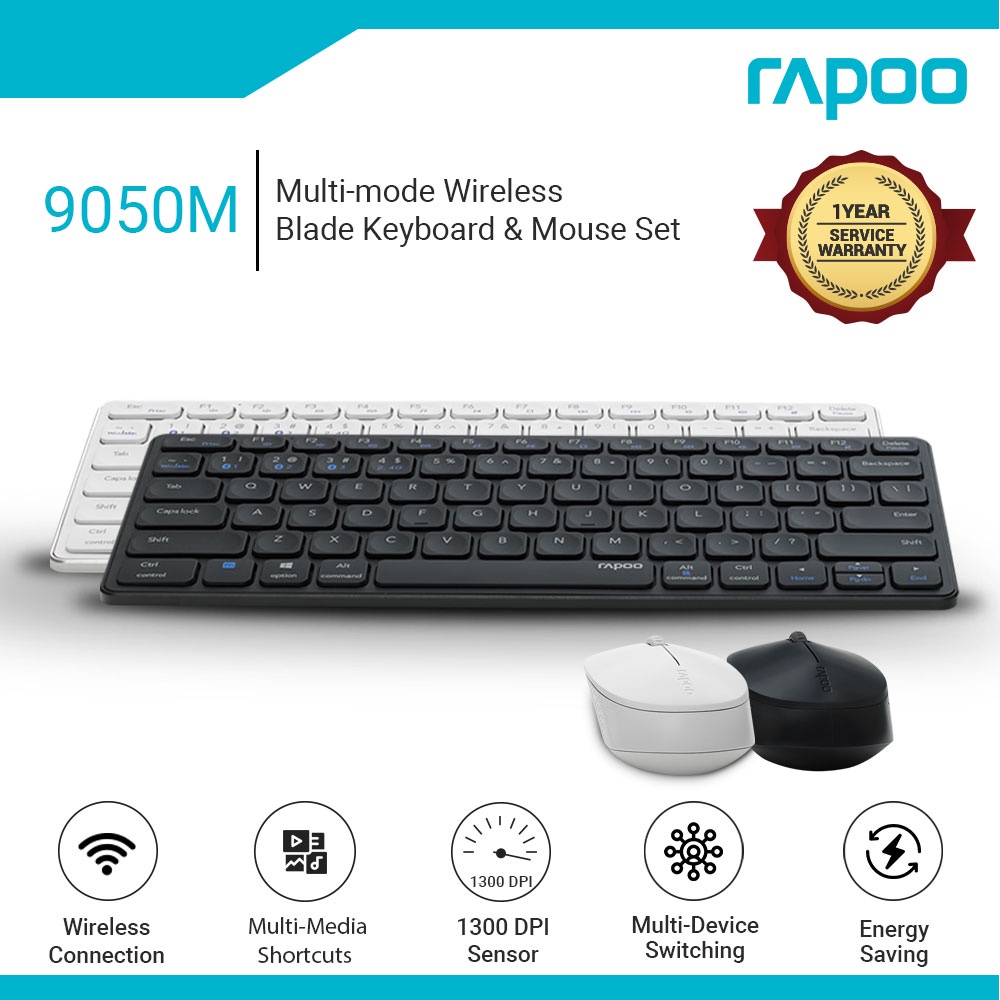RAPOO 9050M Bluetooth Rechargeable Wireless Keyboard and Battery Operated Mouse Set Shopee