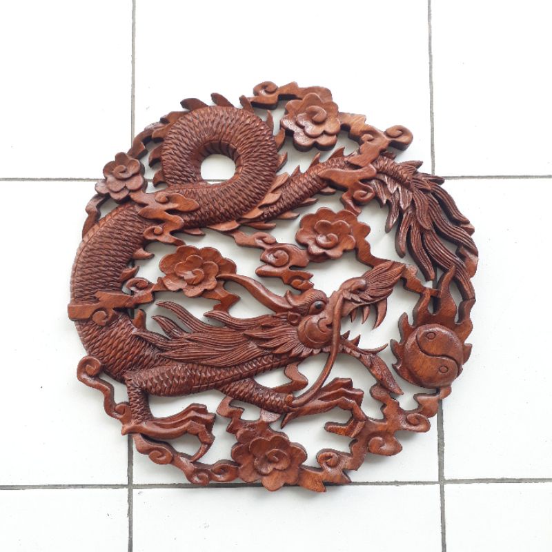 Kayu Balinese Wood Carving Wall Display Dragon Motif Diameter Cm Wall