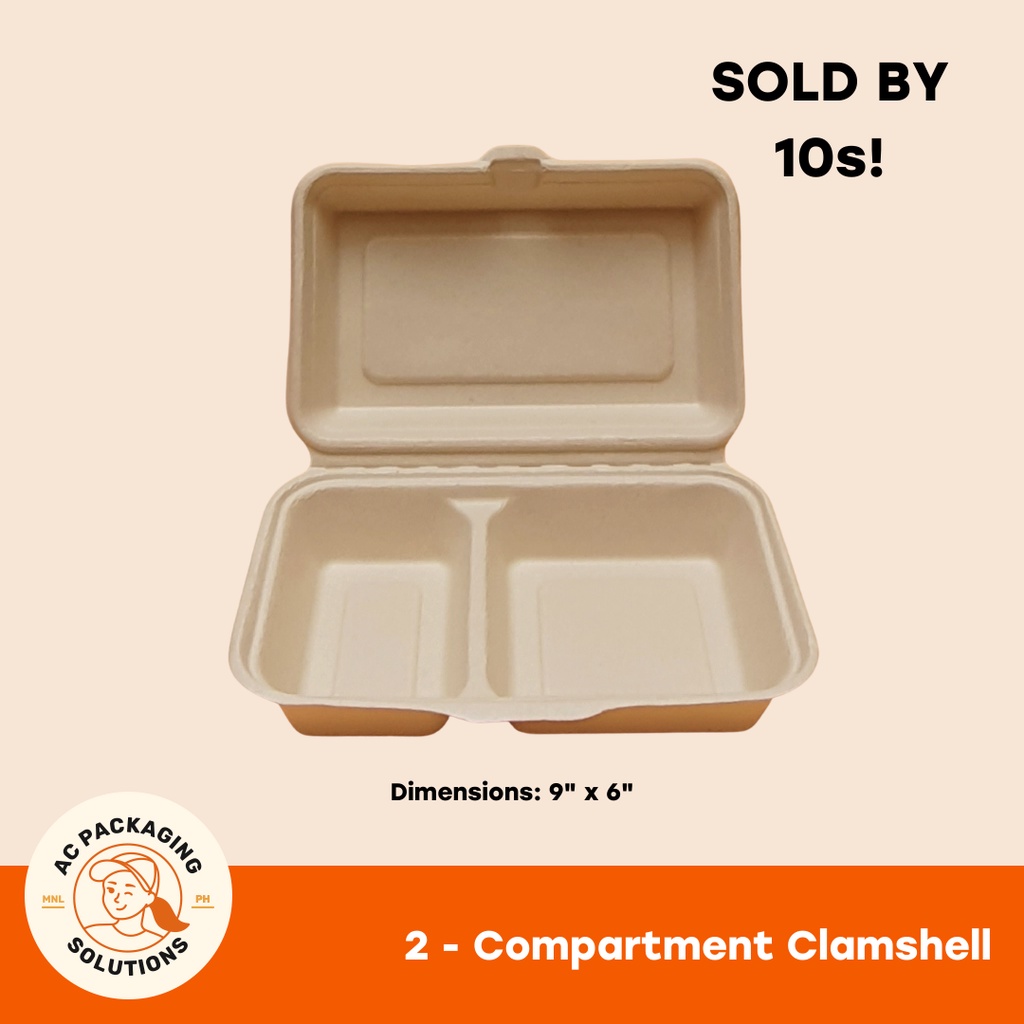 (10 pcs) 2 Compartment Clamshell Sugarcane Bagasse | Shopee Philippines