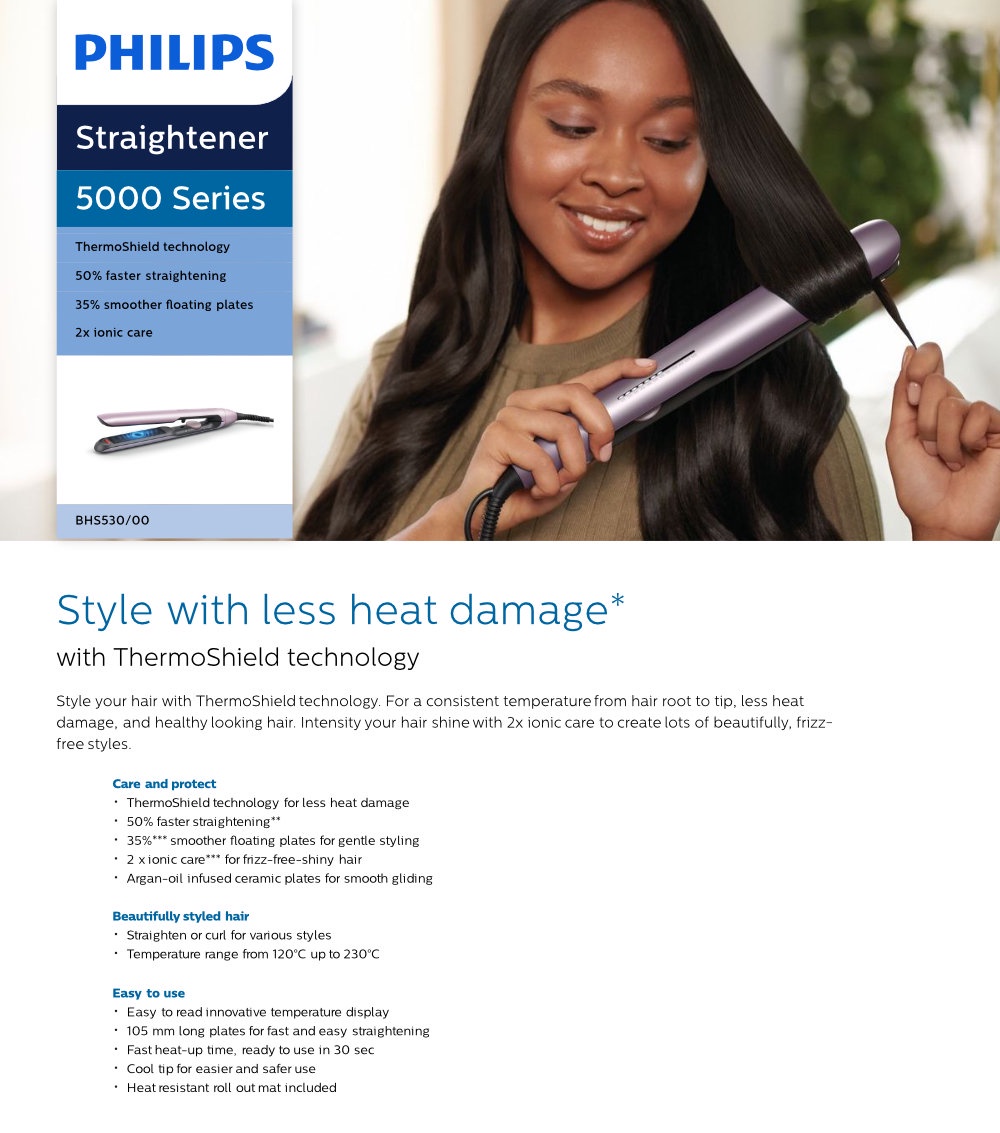 Philips Hair Straightener Series 5000 BHS530 00 with ThermoShield Technology Shopee Philippines