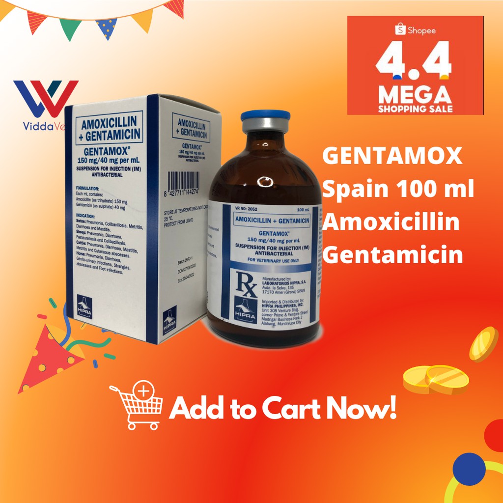 Gentamox 100 mL Hipra Spain injectable anti diarrhea for pigs and ...