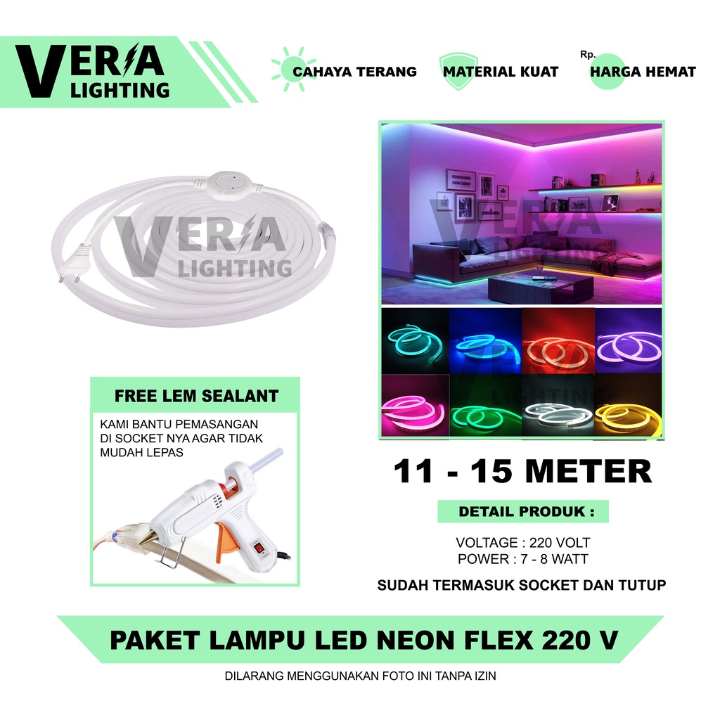 Package Ready To Plug 11-15 Meters Neon Flex LED Strip Light Flexible ...