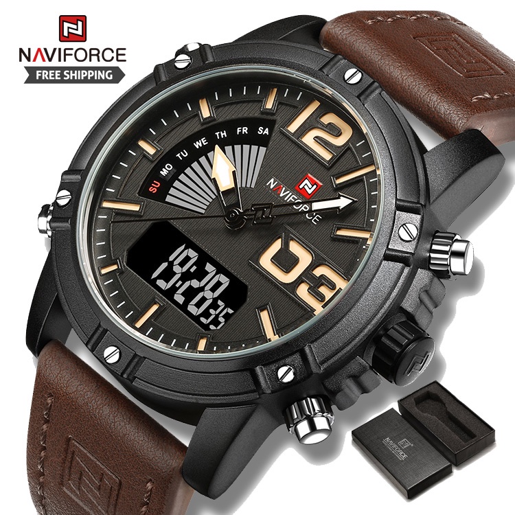 NAVIFORCE 9095 Men's Fashion Sport Watches Men Quartz Analog Date Clock Man  Leather Military Waterproof Watch Relogio Masculino - Main Image