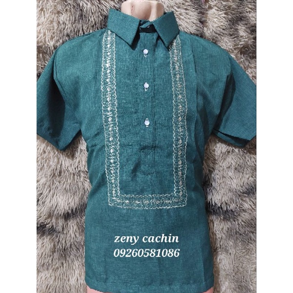 Polo Barong Short sleeve (Dark Moss Green) | Shopee Philippines