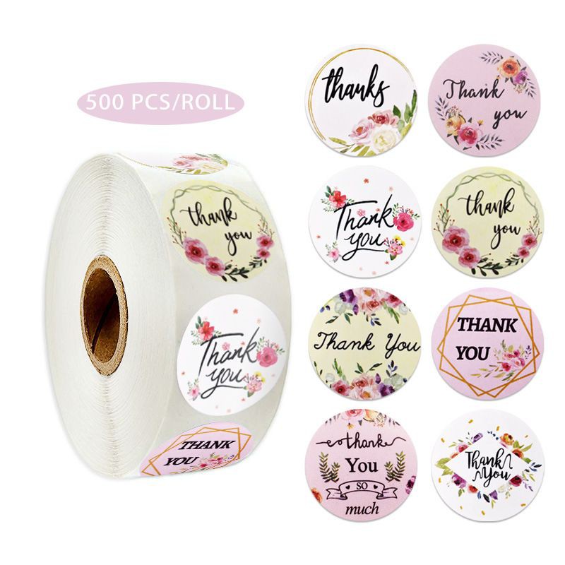 THE NEW 1Roll 500 pcs Thank You Thankyou Flower Round Seal Sticker Tags ...