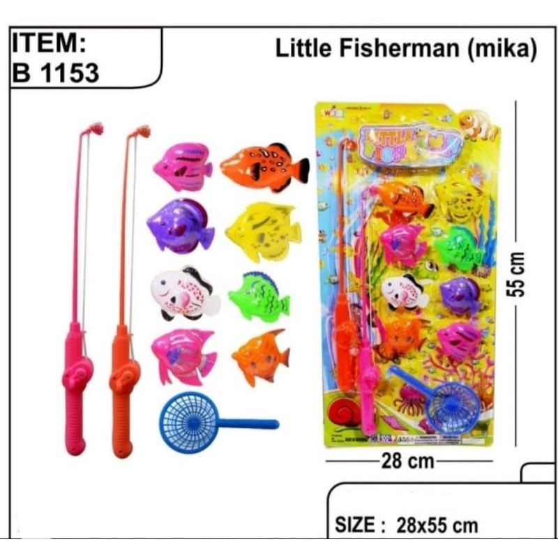 Set Fisherman Plastic Fishing Rod Mica Fish Magnet Game Durable Toys  28x55cm for Kids