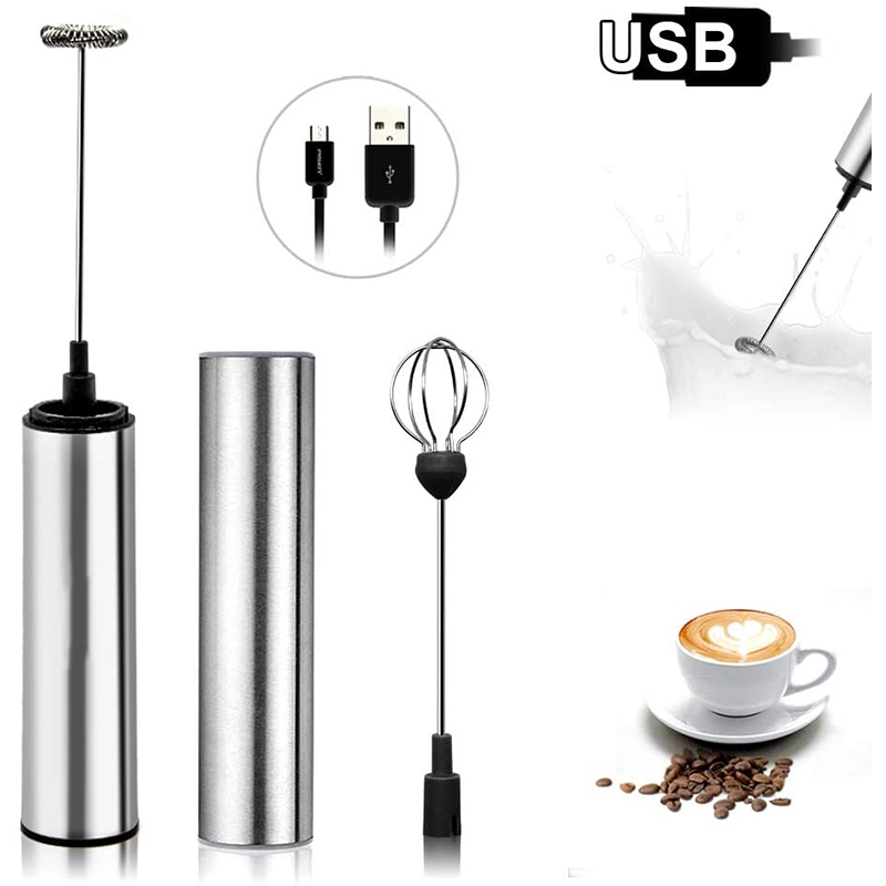 Milk Frother USB Rechargeable Foam Maker for Lattes - Whisk Drink Mixer for Coffee, Mini Foamer for Cappuccino, Frappe, Matcha, Hot Chocolate - Black