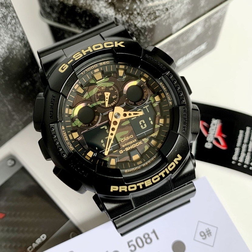 Authentic G Shock GA100CF 1A9 Camo Face Black Gold Watch for Men