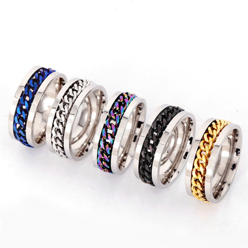 8MM TITANIUM SPIN RING Stainless Steel Fashion Cincin Men Women Couple ...