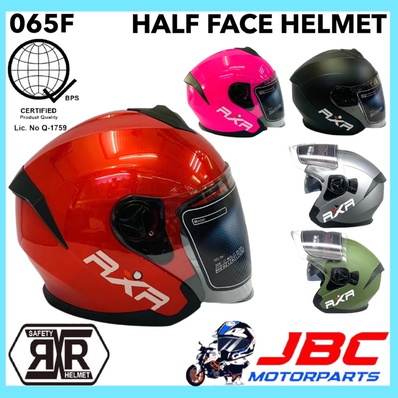 RXR Motorcycle Half Face Helmet Dual Visor with ICC (BPS) Large Only