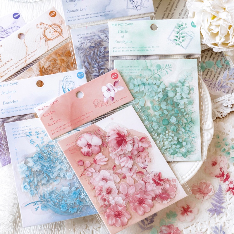 ENWEI 40 Pcs Ruguang Dense Series Vintage Plant Stickers Scrapbooking ...