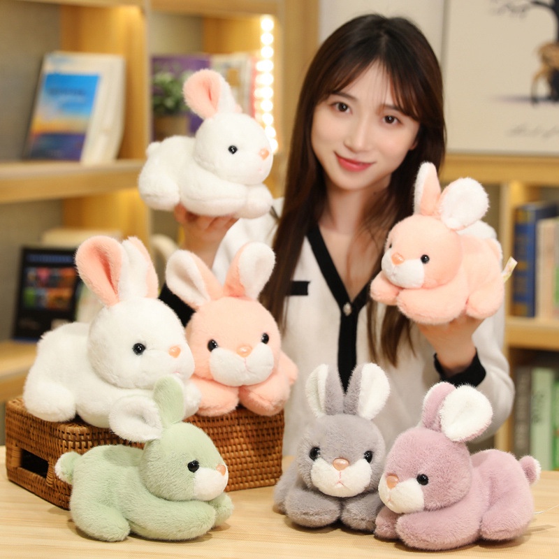 Realistic Cute White Plush Rabbits Lifelike Animal Photo Props Bunny
