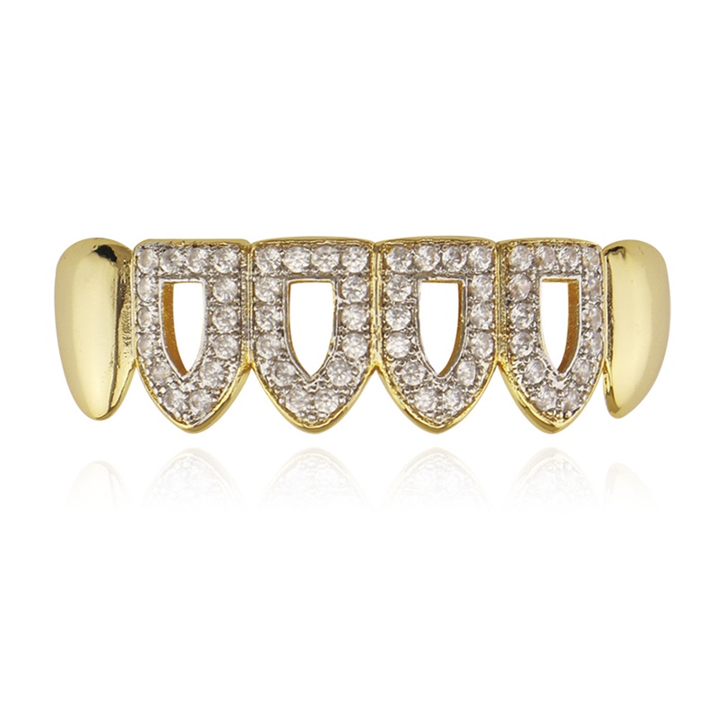 Rhinestone Hollow Teeth Grillz Gold Silver Plated Dental Grills On