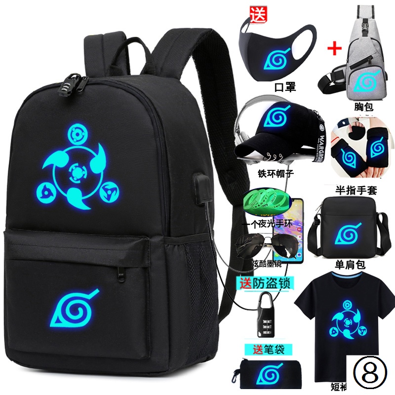 New School Bag Naruto Backpack Double-sided Canvas men Backpack 17