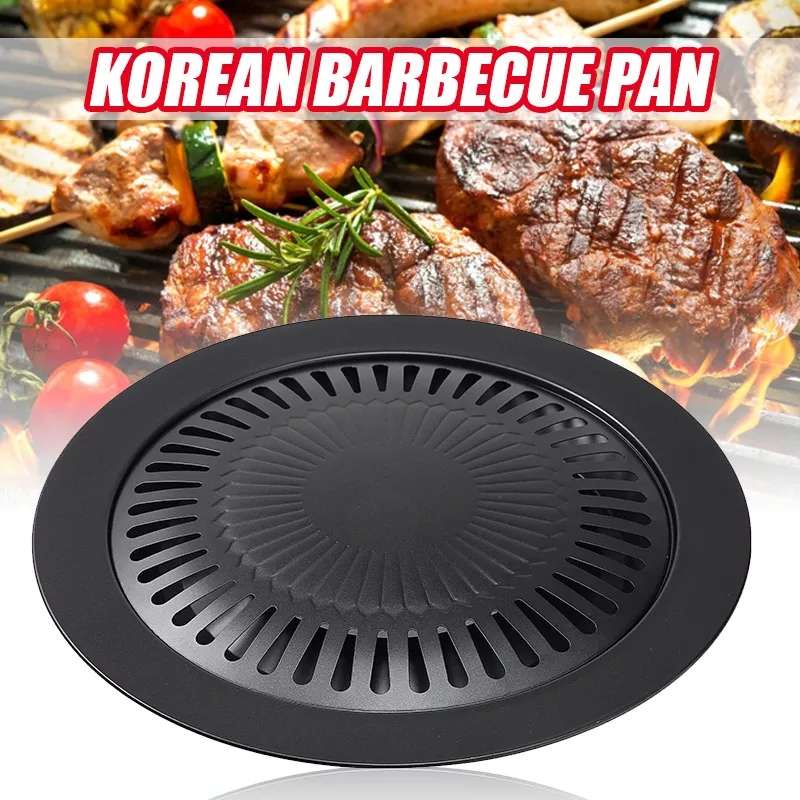 Korean Samgyupsal BBQ Round Iron Grilling Pan Plate Non Stick Gas Stove ...