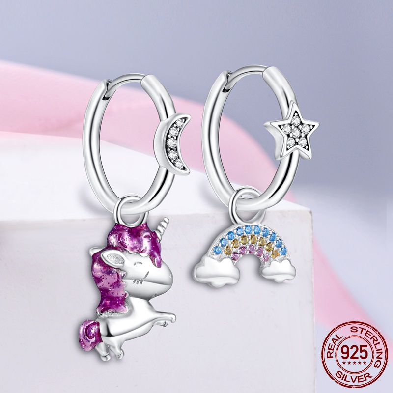 Pandora Earring 925 Sterling Silver Sparkling Pave Big Hoop Earrings Anniversary Gift For Woman Moon Star Hamsa Unicorn Trendy Earring