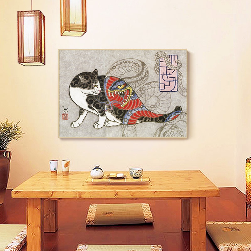 Canvas Painting Samurai Cat Home Wall Art Japanese Style Picture Ukiyo ...